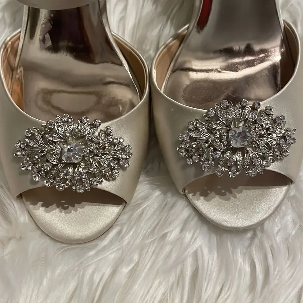 Badgley Mischka Cream Abigail Evening Wedge Sandals